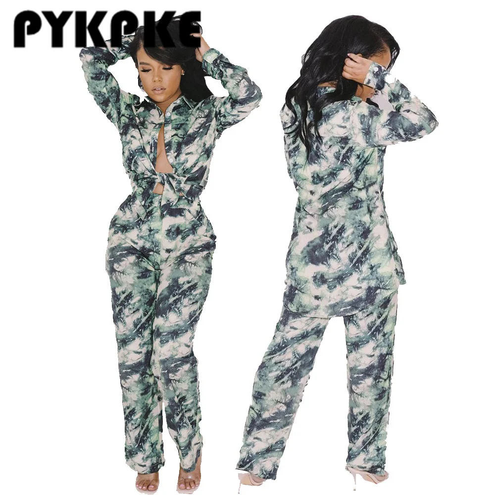 

Женский однобортный костюм-двойка, блузка с длинным рукавом и принтом и брюки, модный трендовый костюм в европейском и американском стиле н...