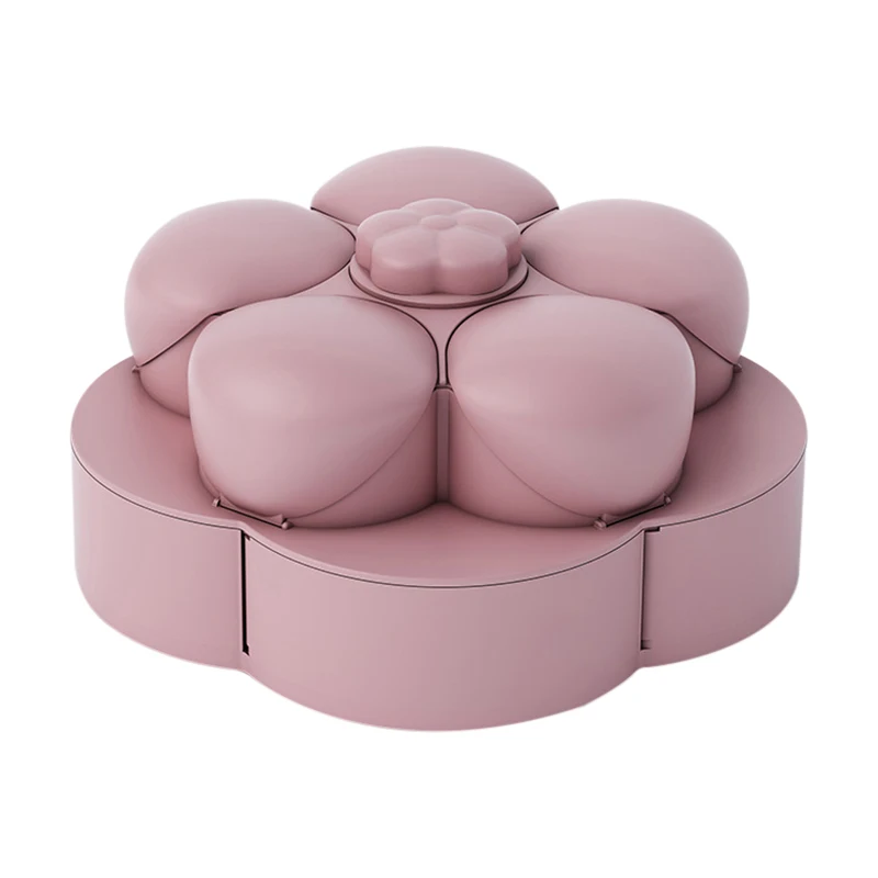 

Petal-Shaped Rotating Dual Layer Snack Serving Tray Sectional Candy Nut Box Snack Tray with Phone Holder SP99