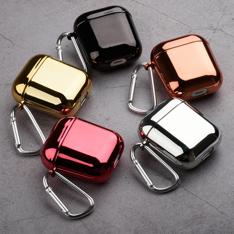 

Plating Hard Shell Earphone Case For Apple Airpods Protective Case Luxury Gold Silver Pure Color Cover For Airpods 2nd Hot Sale