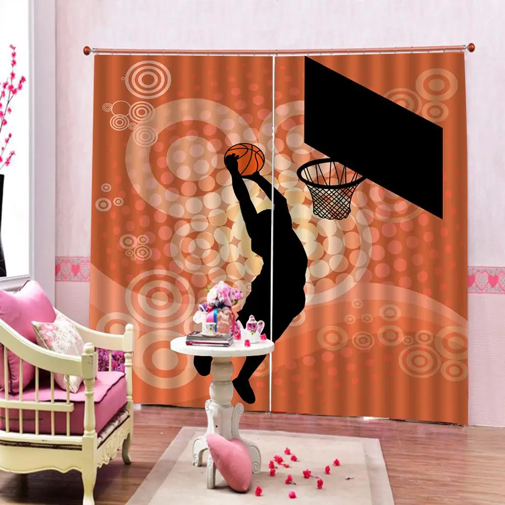 Баскетбольные спортивные оранжевые занавески для комнаты большие Оконные