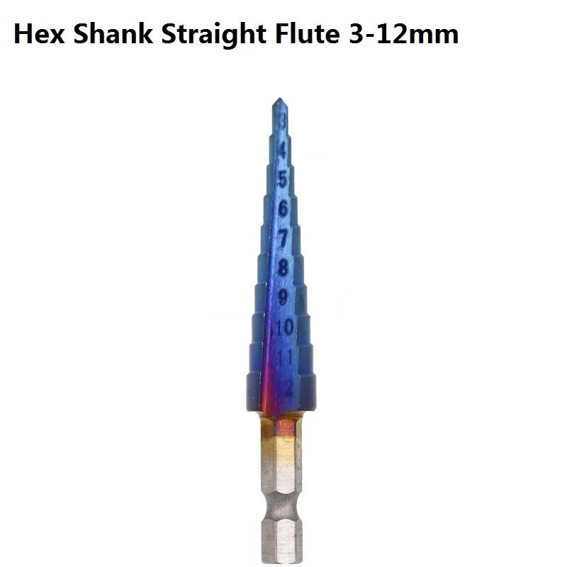 Hex Straight 3-12 XCAN 1 шт. 3-12/4-12/4-20/4-32 ступенчатое сверло из быстрорежущей стали с голубым покрытием для сверления дерева/металла - Цвет: Hex Straight 3-12