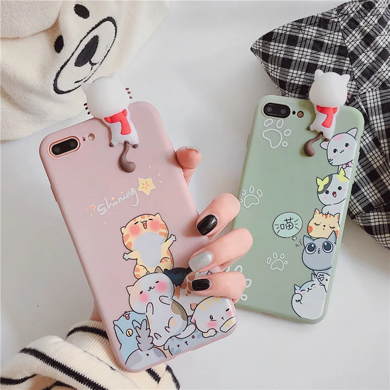 3D силиконовый чехол с милым котом для Apple iphone 6 s 7 8 plus X XS MAX XR 11 pro max забавные Чехлы