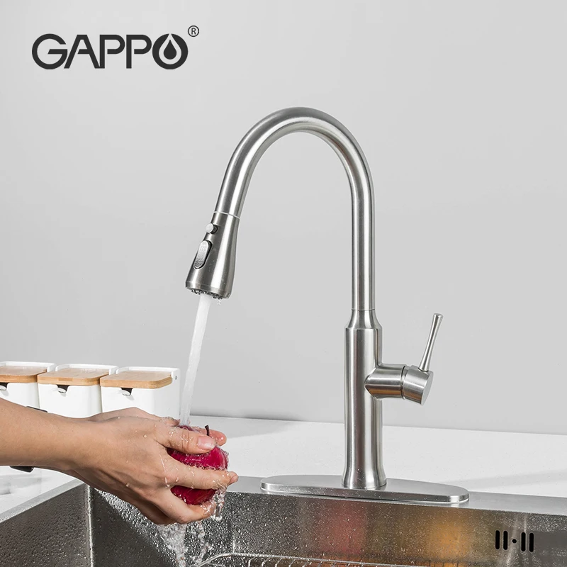 

Gappo Brushed Nickle Kitchen Faucet Single Hole Single Handle Stainless Steel Kitchen Taps Hot and Cold Water Mixer NPT 9/16