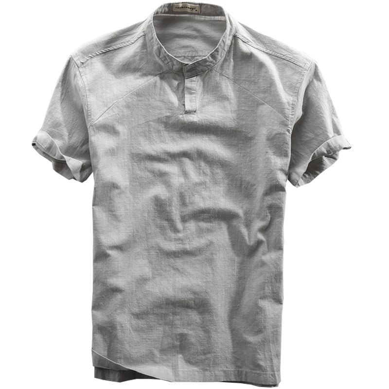 Мужская Летняя Модная брендовая простая хлопковая льняная рубашка в китайском