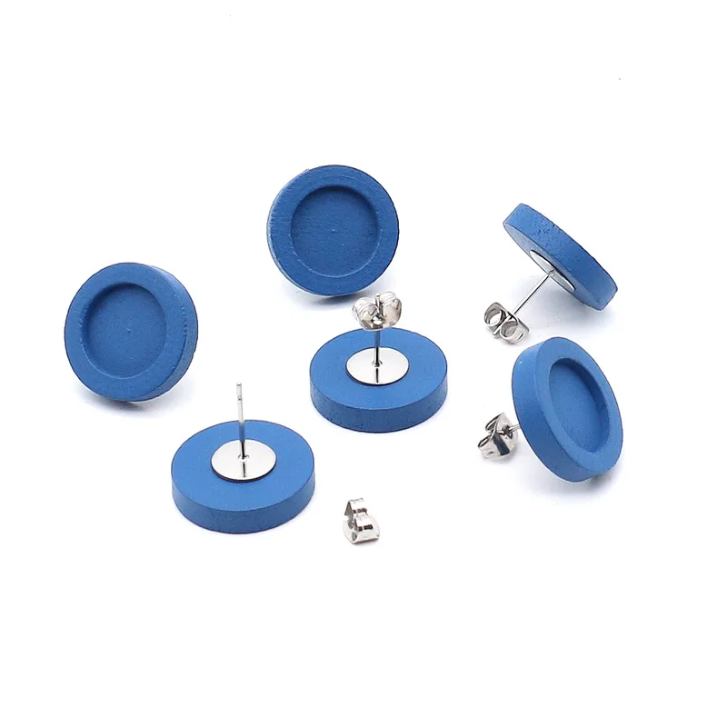 

New20pcs Blue Blank Wood Cabochon Earring Base Stainless Steel Stud Earring Findings Settings for Diy Jewelry Making Wholesale