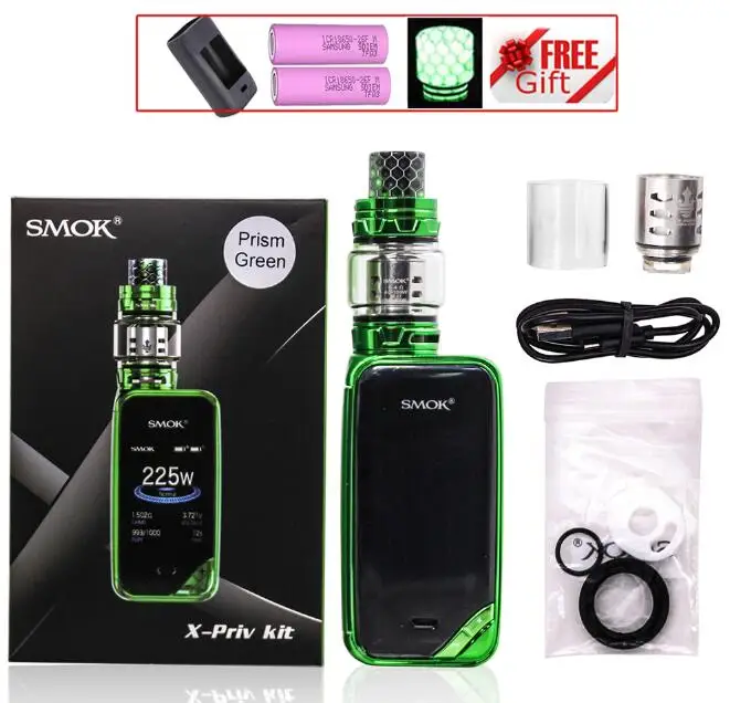 SMOK X-PRIV набор электронных сигарет 225 Вт X PRIV Box Mod с TFV12 Prince Tank 8 мл испаритель VAPE SMOK XPRIV Kit - Цвет: Green with Gift