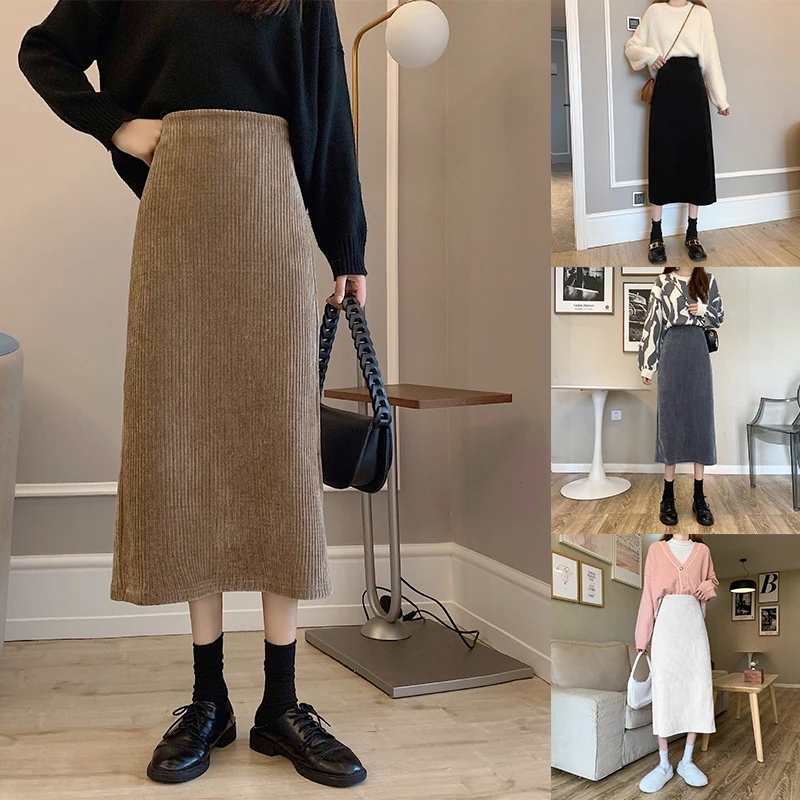 

Women's Fashion High Waist Was Thin Slit Mid-Length Package Hip A-Line Skirt
