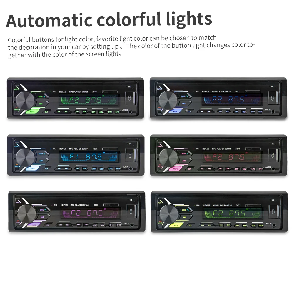 3077-7color Автомобиль Радио стерео проигрыватель Bluetooth телефона AUX-IN MP3 FM/USB/1 Din/пульт дистанционного управления 12 В Прокат Авто Аудио распродажа Новинка - Цвет: 3077-7color