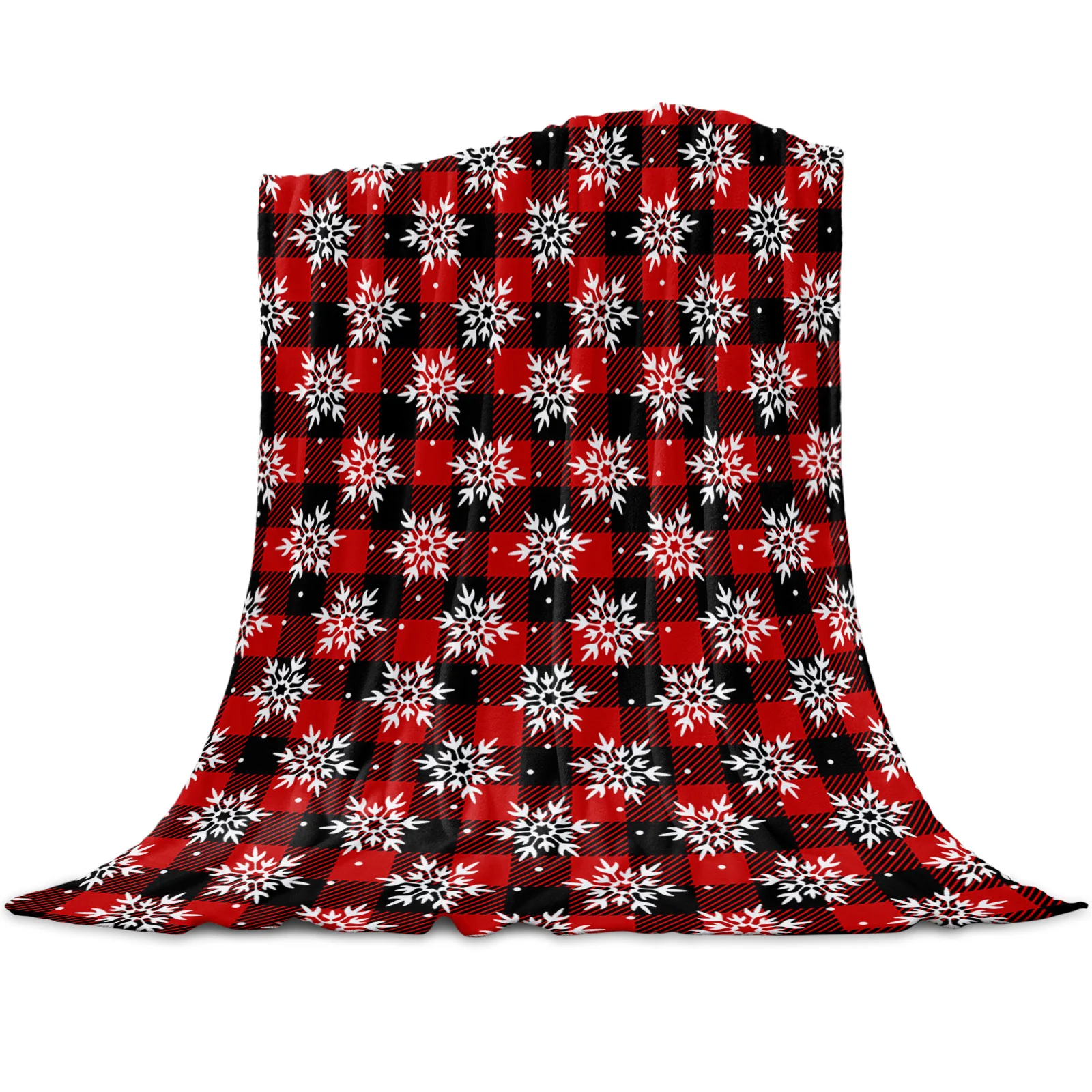 

Christmas Snowflake Plaid Throw Blanket for Sofa Christmas Decoration Bedspread Portable Microfiber Flannel Blanket