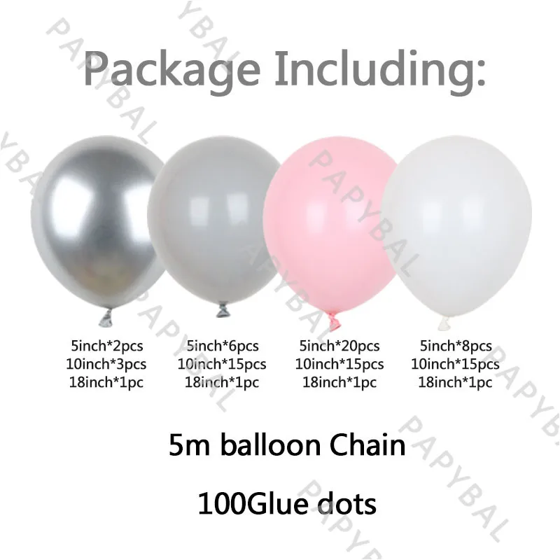 Набор для создания арки из серых и розовых шаров: 90 штук, белый латексный гирлянд, украшения для бэби-шауэр, свадебной вечеринки и декора фона.