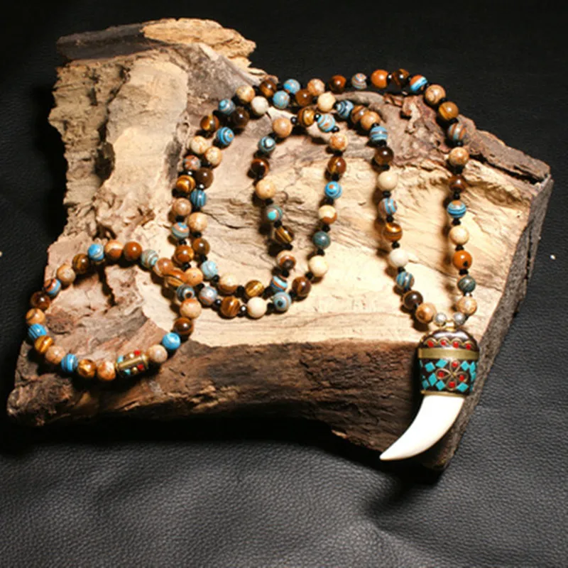 

2021 New Vintage Ethnic StyleNatural tiger's eye stone Pendants & Necklaces Statement Nepal Necklace Women Men Jewelry