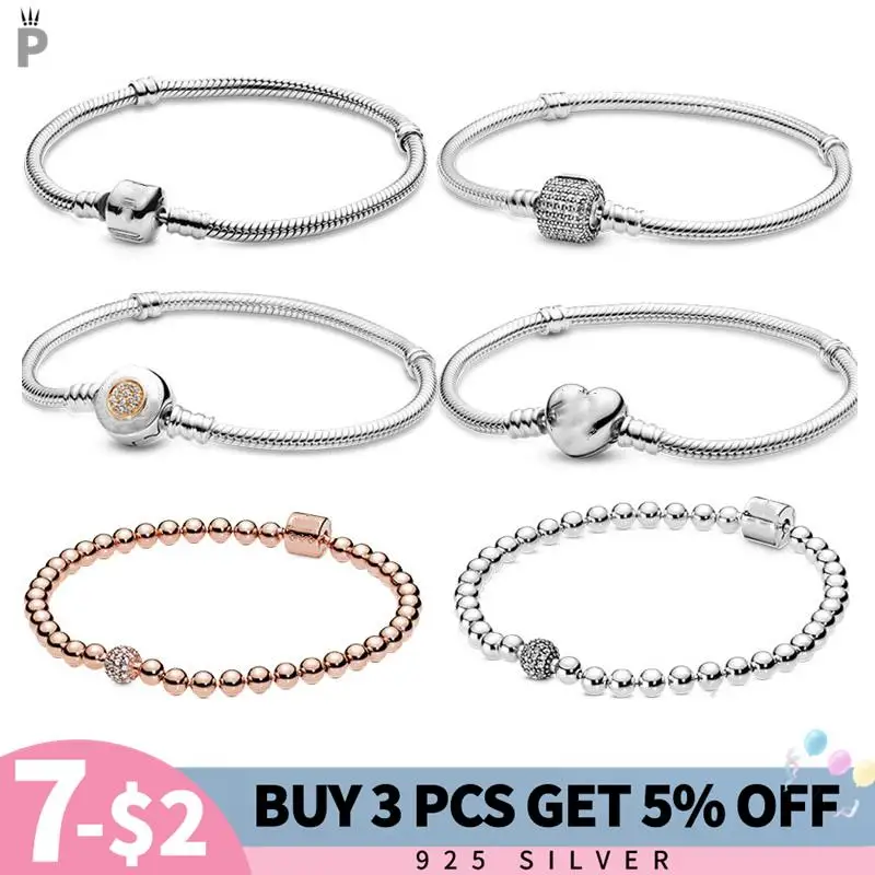

Fashion 925 Sterling Silver Moments Original Clasp Snake Chain Base Beads Bracelet Fit Charms For Woman Diy Jewelry Gril Gift