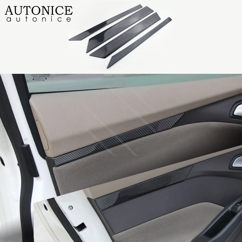 

Carbon Fiber Color Steel Door Armrest Decorator Stripe Cover Trim Fit for Ford Focus RS ST MK3 2012-2018