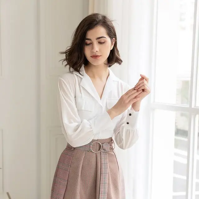 Женский комплект из 2 предметов шифоновая блузка и винтажная клетчатая миди-юбка