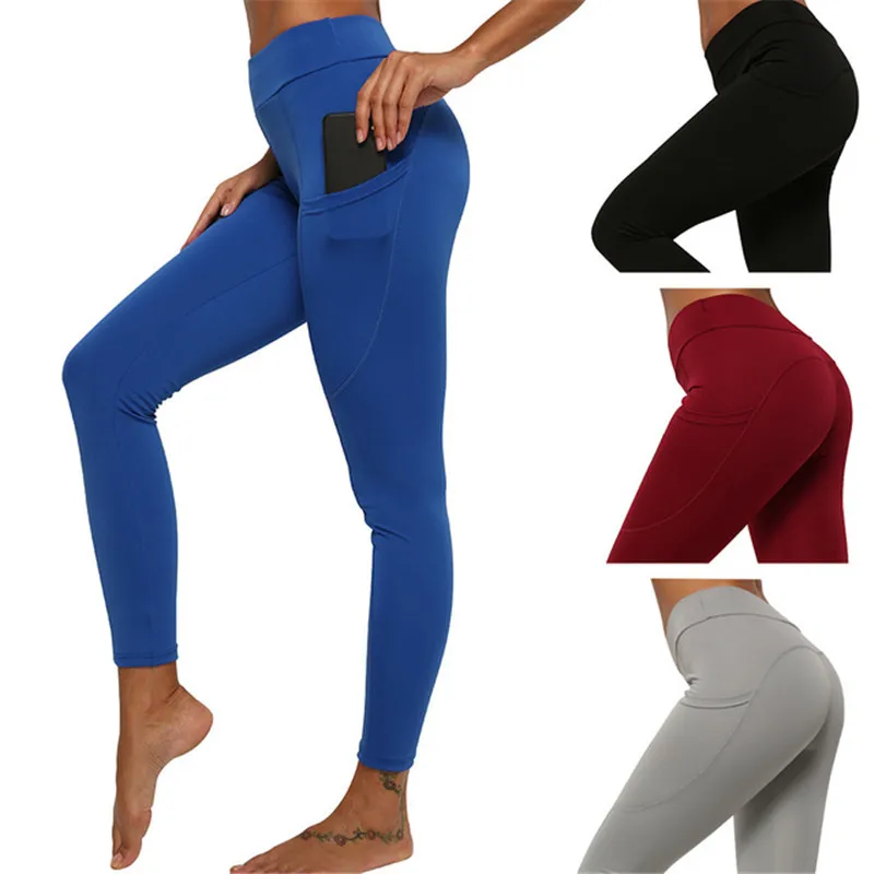 

High Waist Sport Pants With Pockets,Tummy Control Yoga Legging,Stretch Non See-Through Workout Running Cycling Breathable Tights