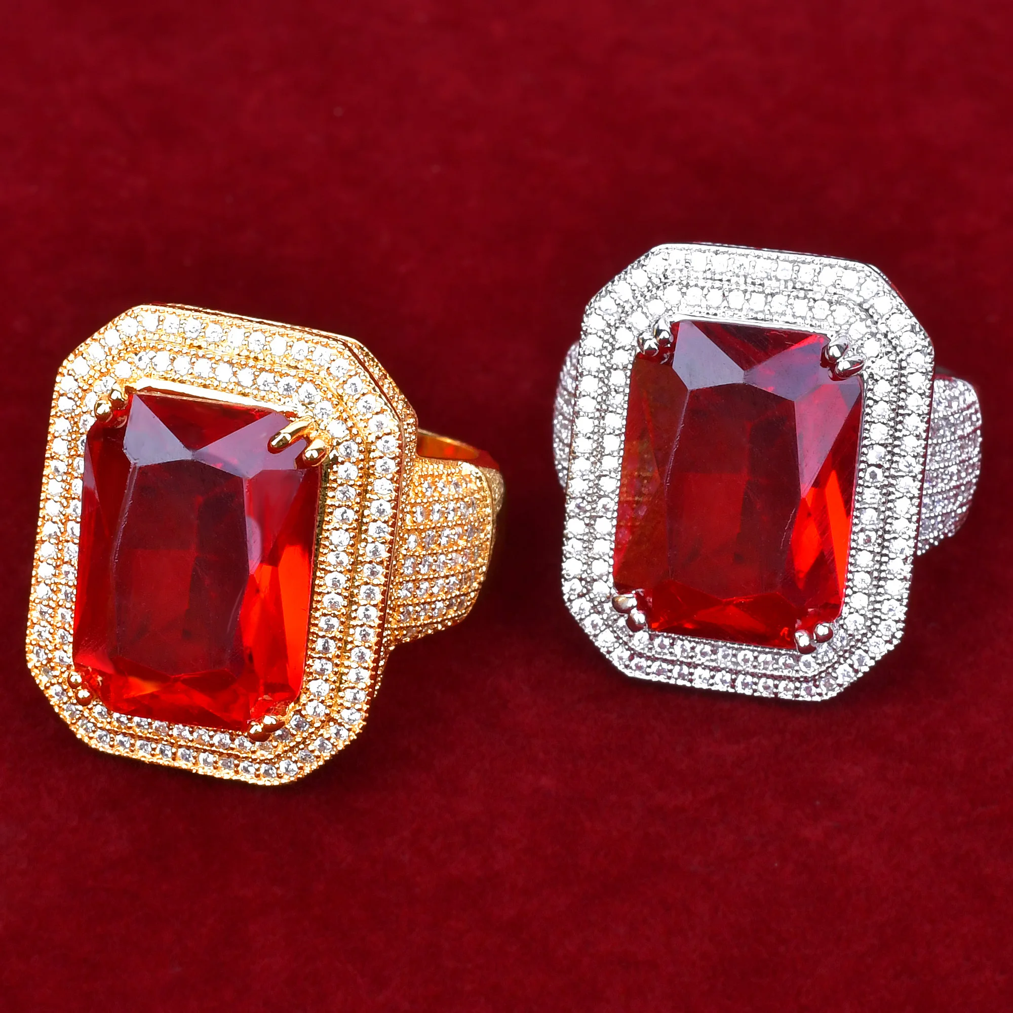 Мужское золотистое кольцо из меди и циркона в стиле хип хоп|Кольца| |