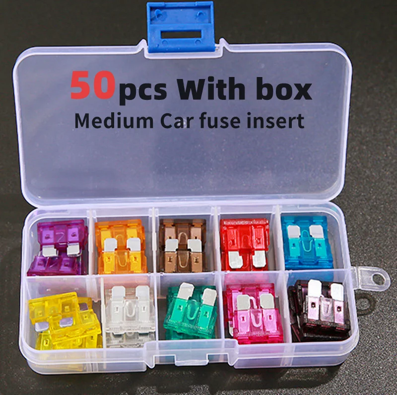 

50pcs boxed medium auto fuse fuse fuse set car plug-in car truck battery car scooter motorcycle blade fuse truck assembly