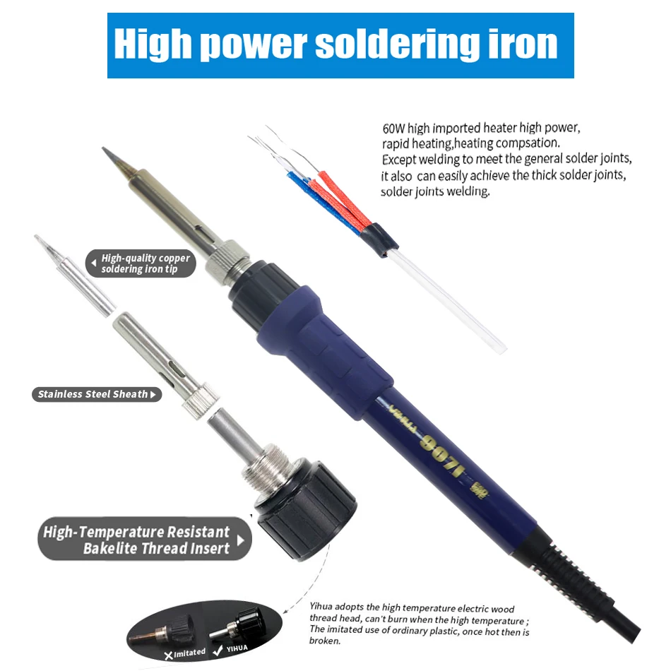 

YIHUA 907I electric soldering iron handle 65W is suitable for YIHUA 853AAA+ 995D 853D 862BD+rework station handle replacement