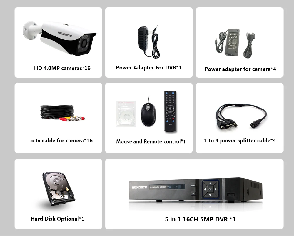HKIXDISTE HD 16CH DVR комплект 4.0MP камера безопасности CCTV система 16 шт. AHD 4MP 6 Массив камера Открытый Всепогодный комплект наблюдения