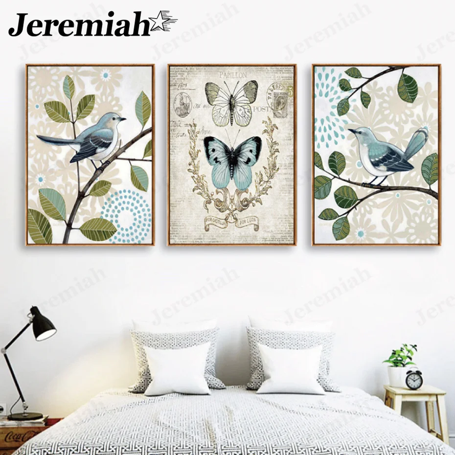

Abstract Bird Butterfly Canvas Painting On Tree Branch Bird Poster Wall Art Modern Home Room Decoration Accessories