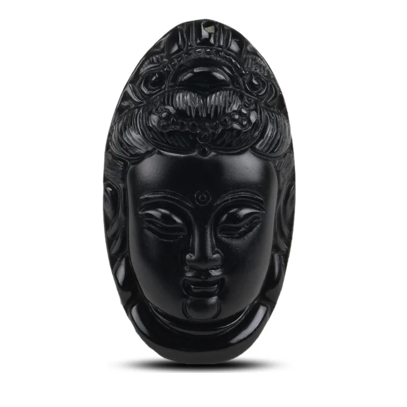 Natural Obsidian Crystal Avalokitesvara Jewelry Fine Men's Safety Christmas gift Necklace Pendant | Украшения и аксессуары