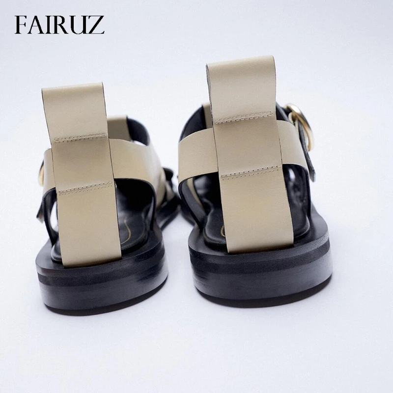 

Fairuz 2021 New Women Real Leather Shoes Summer Sandals Buckle Strap Hollow Out Beach Sandals Cool Ladies Footwear Size 34-42