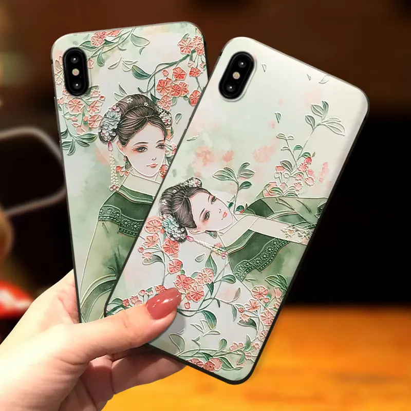 Мультяшный рельефный чехол для телефона с девушкой iPhone 11 12 13 ProMax X XR XS XSMax SE2 мягкая