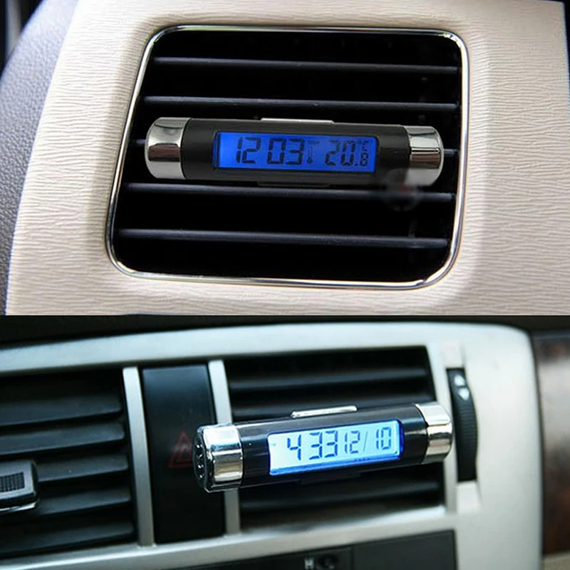 

2 in 1 Auto Accessories Car Digital Time Clock LCD Display Screen Thermometer Air Vent Outlet Portable