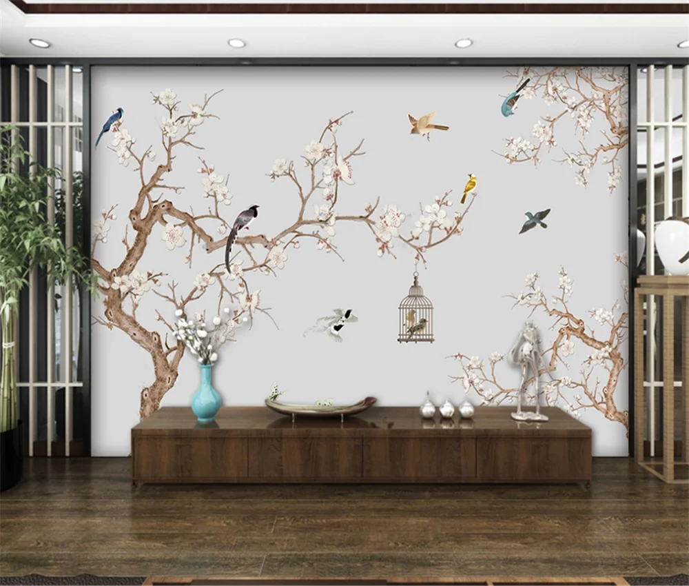 3D-обои на заказ роспись магнолия ручная цветы и птицы новый китайский фон
