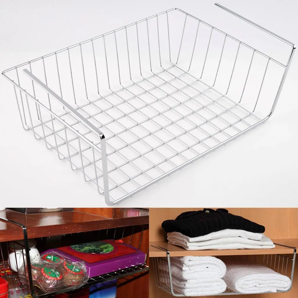 

White/Silver Lightweight and Durable Design Suoerior Kitchen Under Shelf Storage Basket Lightweight Metal Organiser Rack