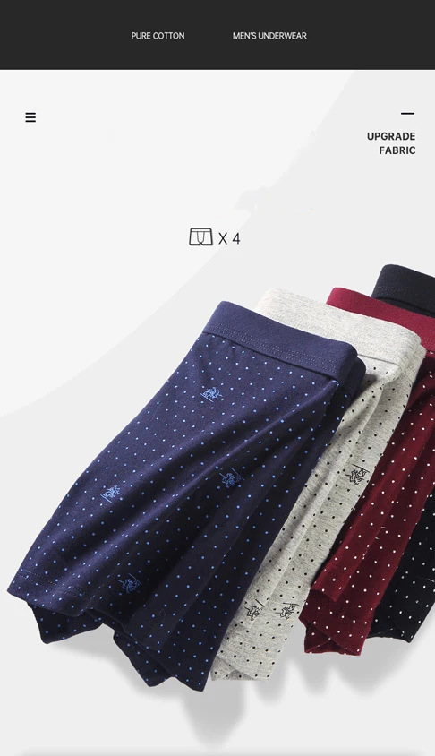 4 Pcs Men's Boxers Underwear High Quality Cotton Sexy Textile Printing Panties Athletic Briefs Large size Underpants Wholesale