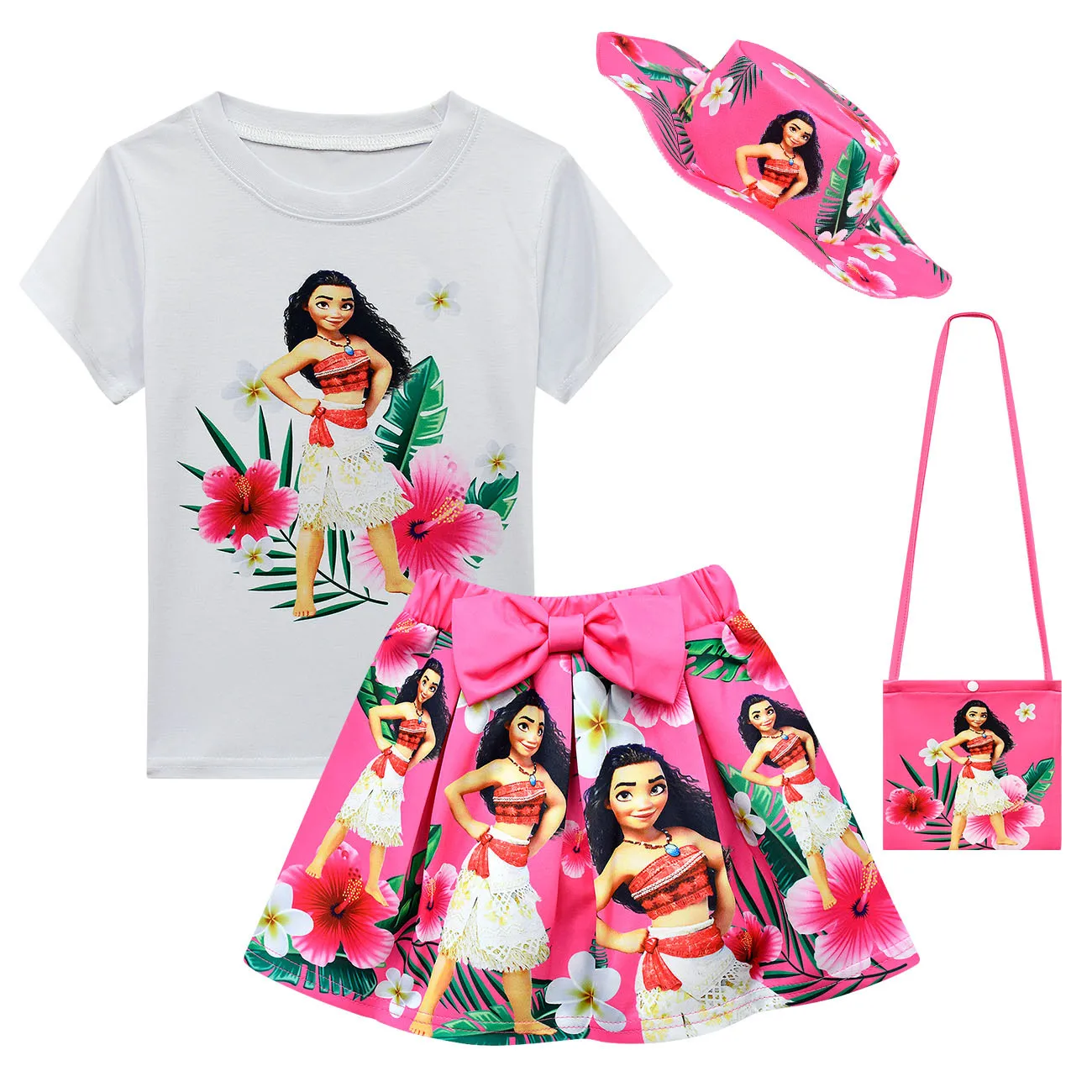 4 шт. детские летние футболки с коротким рукавом и юбка |