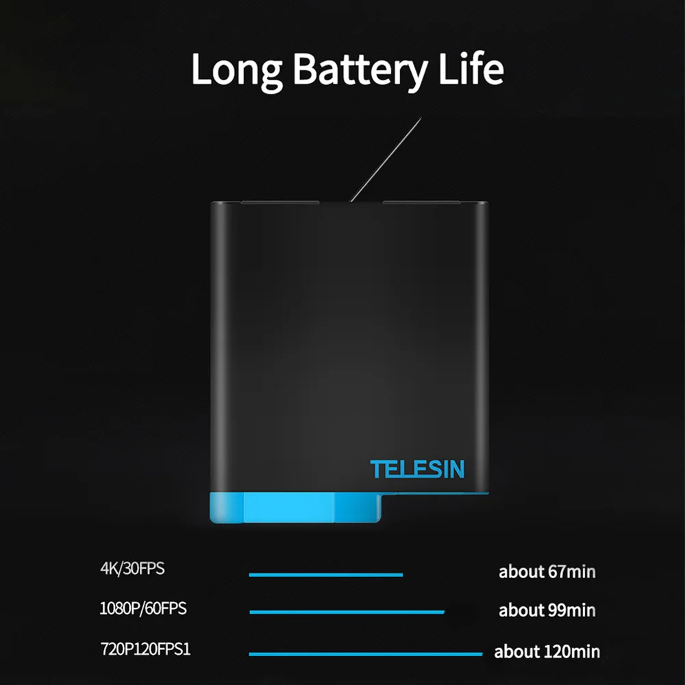 TELESIN 3Pack 1220mAh Battery LED Charging Box With Type-C Cable for GoPro Hero 8 7 6 Hero 5 Black Camera Accessories