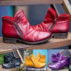 Женские ботинки; Сезон зима 2020 года; Модные повседневные кожаные ботильоны в стиле ретро; Однотонные мягкие ботильоны на плоской подошве; Обувь на молнии; zapatos mujer; #40