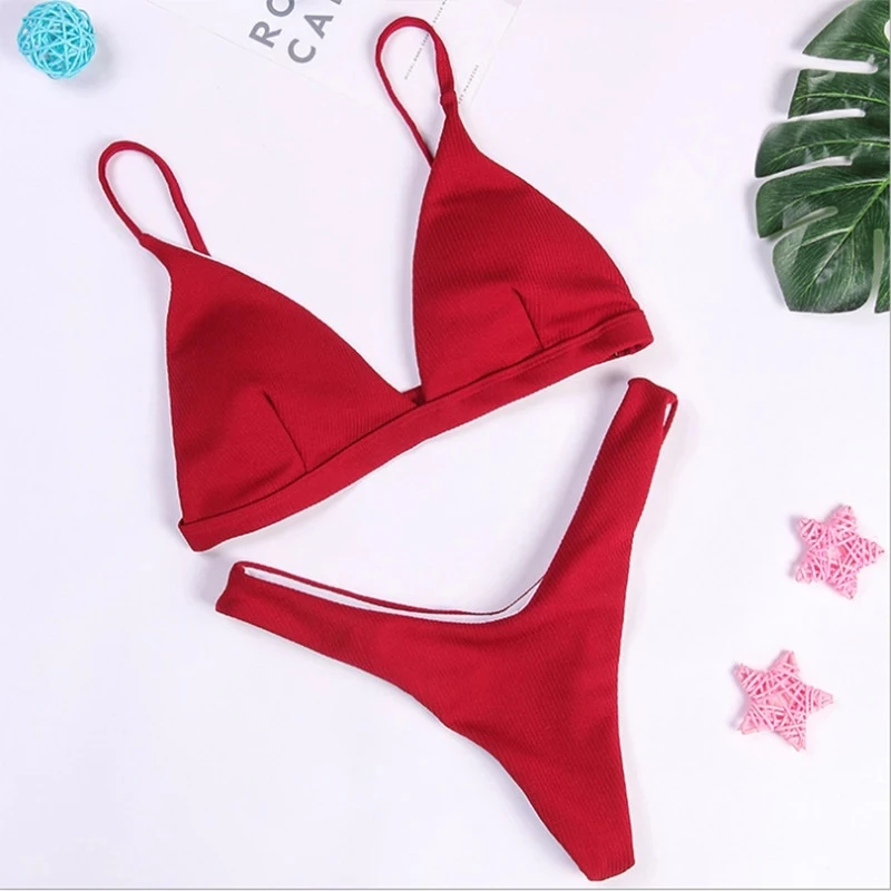 

Swimwear Bikini Set Sexy Swimsuits Women's 2021 New Solid Color Split Triangle Bikini Popular micro bikini two piece swimsuit