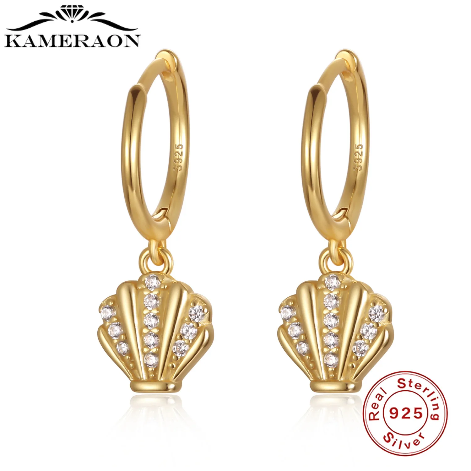 

S925 Sterling SIlver Earrings Shell Shape Gold Color Hoop Earrings For Women Cute Butterfly Horse Animal Circle Earrings NO.02