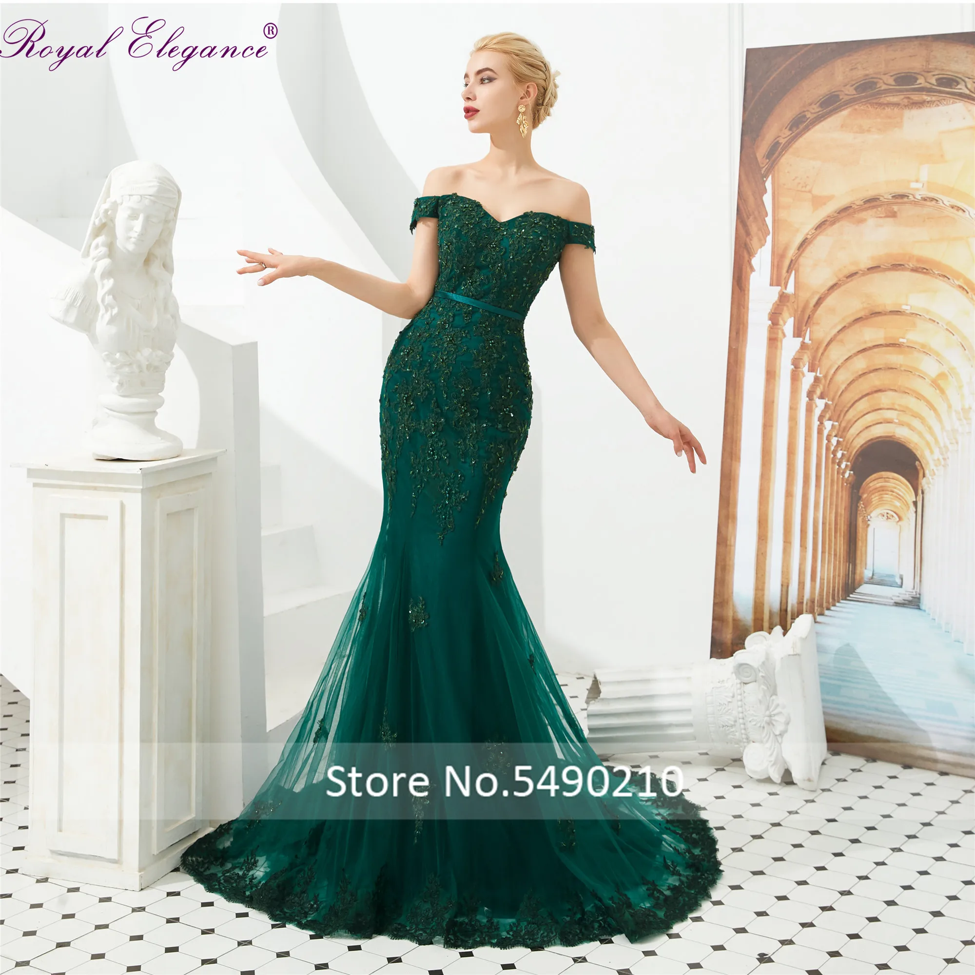 Женское платье с открытыми плечами и юбкой годе|Вечерние платья| |