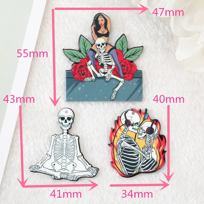6Pcs Acrylic Skull Lovers Dead Skeleton Woman Afro Sexy Diva Lady glamour stylish Nubian Pendant For Earring Necklace Diy - купить по