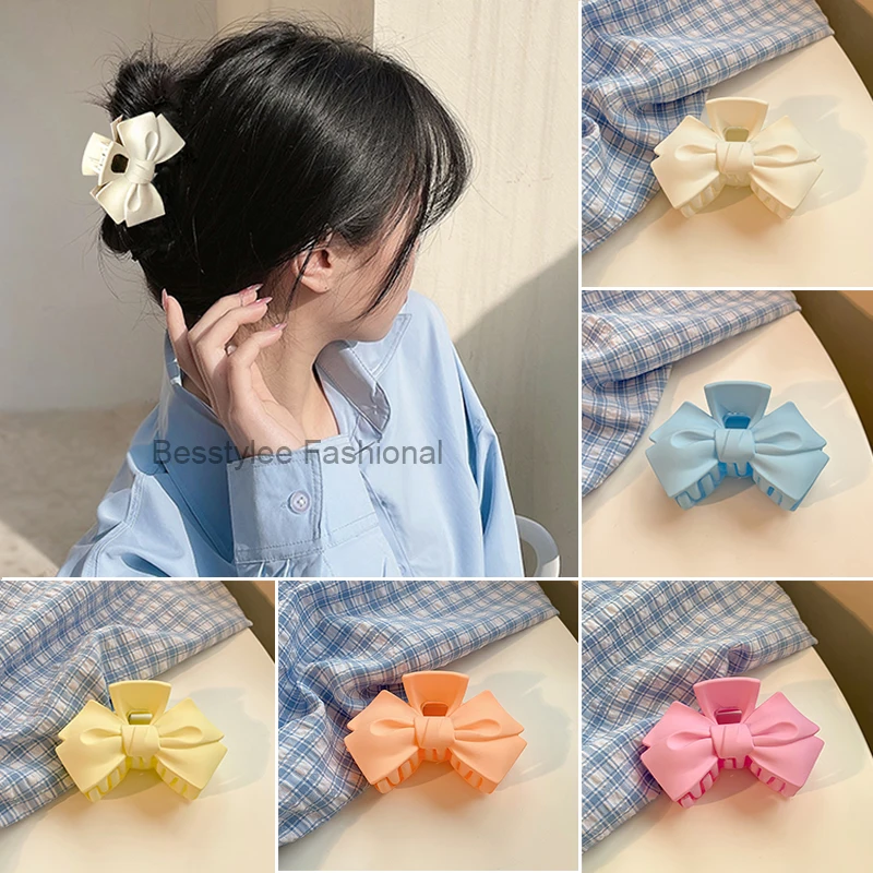 Милые однотонные заколки для волос элегантные с бантом пряжки головные уборы