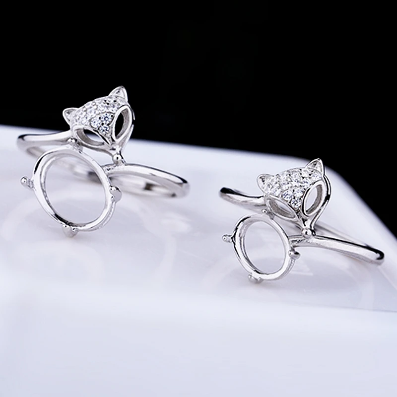 

925 Sterling Silver Women Engagement Wedding Ring 6x8mm 8x10mm Oval Cabochon Semi Mount Ring Fox