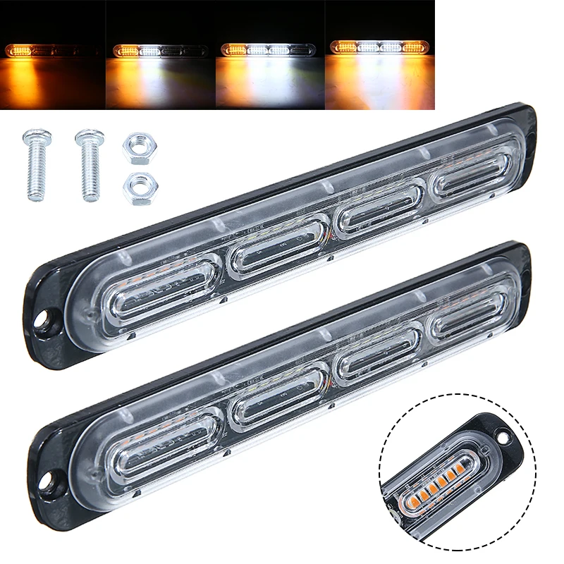 

2pcs Strobe Amber/White 24 LED Flash Light Auto 12-24V Emergency Flashing Side Marker Light Bars Strobe Light Signal Lamp Parts