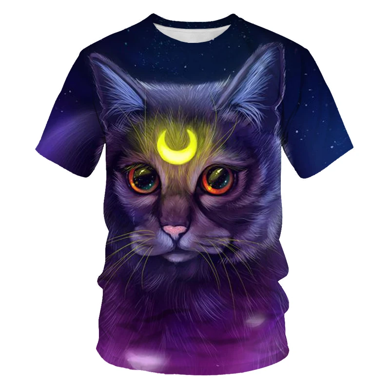 

Moon Cat Men's T-shirt Summer Fashion Soft Loose Casual Sports Shirt 3D t 2021 Ladies T-shirt Round Neck Top Full Size 100-6XL