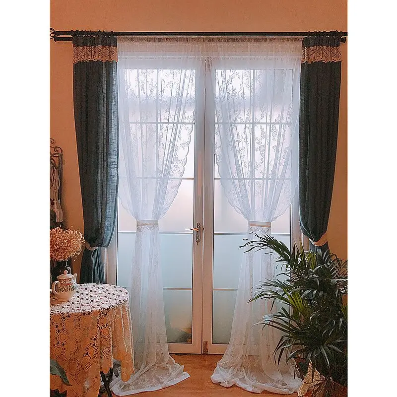 Пасторальный ветер белый кружево Занавес отель пряжа свадебный Тюль стержень