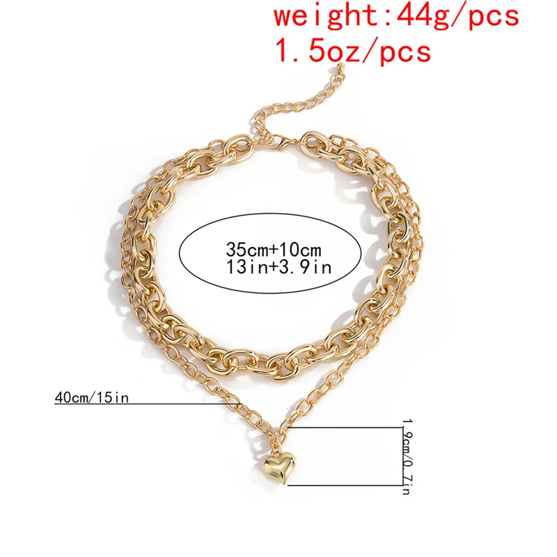 

Ailodo Punk Cuban Chain Necklace For Women Gold Silver Color Heart Pendant Necklace Multilayers Fashion Jewelry Gift 20JUL50