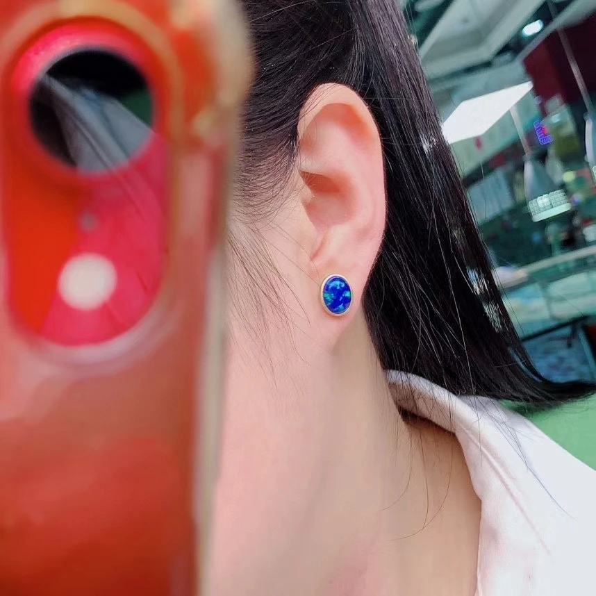 Женские серьги-гвоздики с натуральным опалом | Украшения и аксессуары