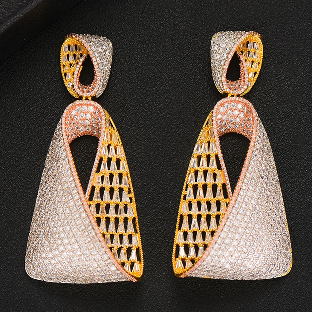 

LARRAURI Luxury Mirco Paved Cubic Zirconia Geometry Earrings Fashion Jewelry Naija indian Dubai Wedding Earring For Women