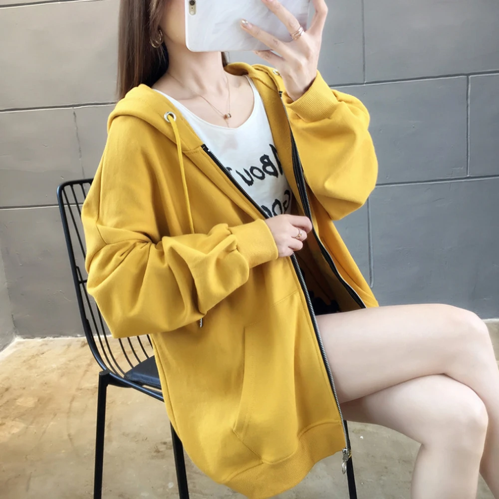 

Cotton zipper jacket women loose Fashion clothes lazy style long-sleeve hooded sweater student trend jacket coat