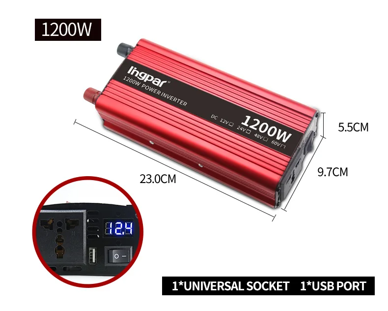 Lingpar 1200 Вт инвертор 12 в 220 в напряжение постоянного тока 12 в переменного тока 220 в автомобильный инвертор зарядное устройство адаптер конвертер Модифицированная синусоида