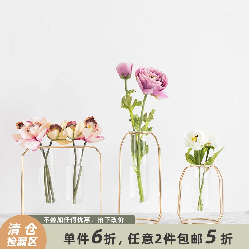 

Креативная индивидуальная металлическая вставка для цветов с тонким горлом, прозрачная Маленькая ваза из гидропонного стекла, декоративны...