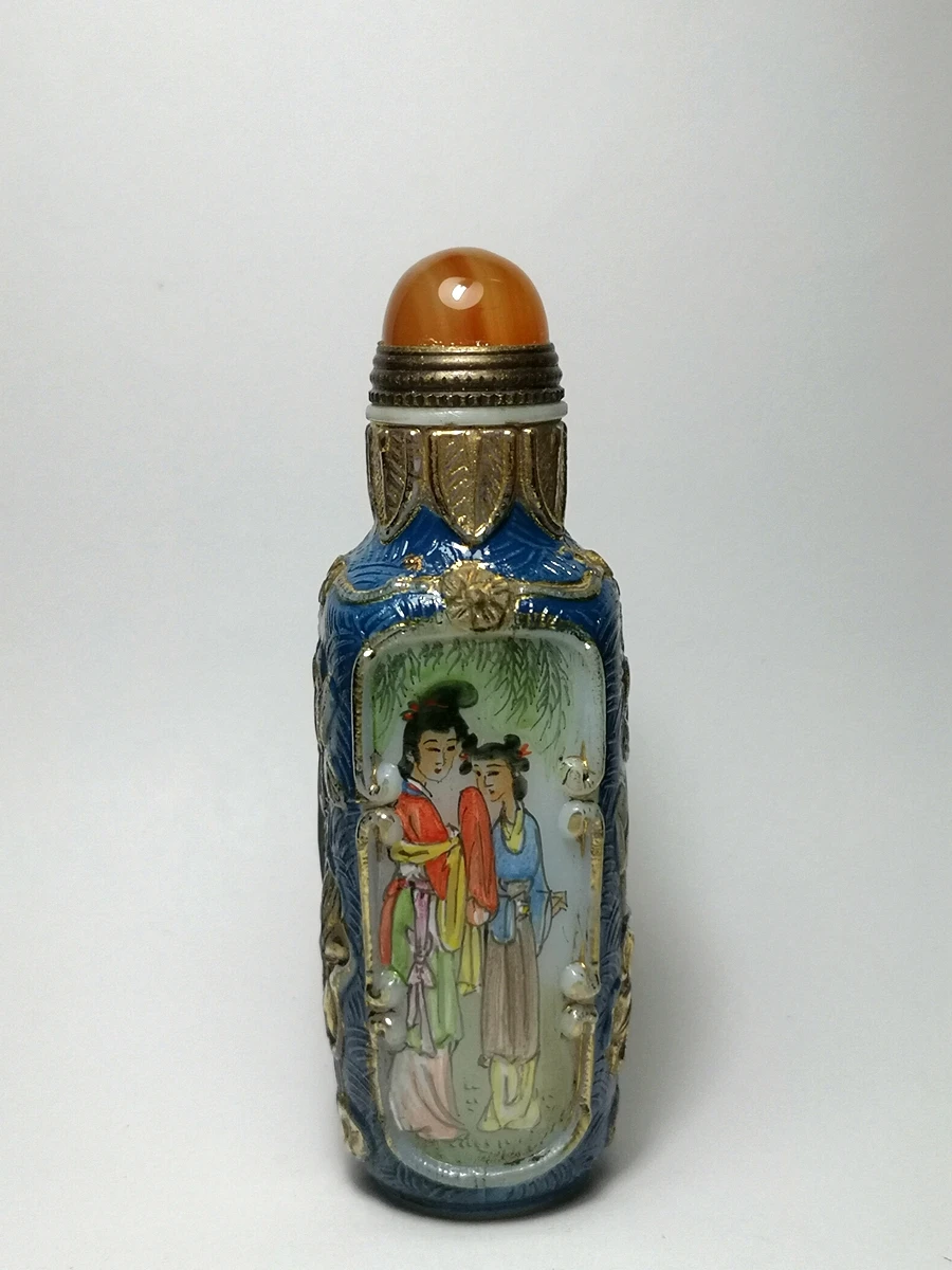 

YIZHU CULTUER ART Collection Vintage art China Glaze Hand Painting Carving Beauty Belle Figure Snuff Bottle Family Decoration